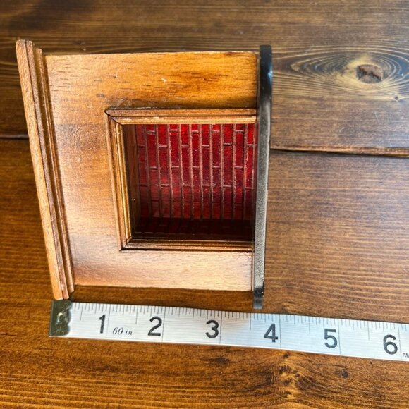 Vintage Miniature Corner Wooden Fireplace Dollhouse Metal Andirons Wood Bellow - Picture 11 of 13